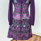 1970s Vintage Mod Mini Dress-Floral Psychedelic Virgin Wool Dress EU 42