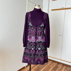 1970s Vintage Mod Mini Dress-Floral Psychedelic Virgin Wool Dress EU 42