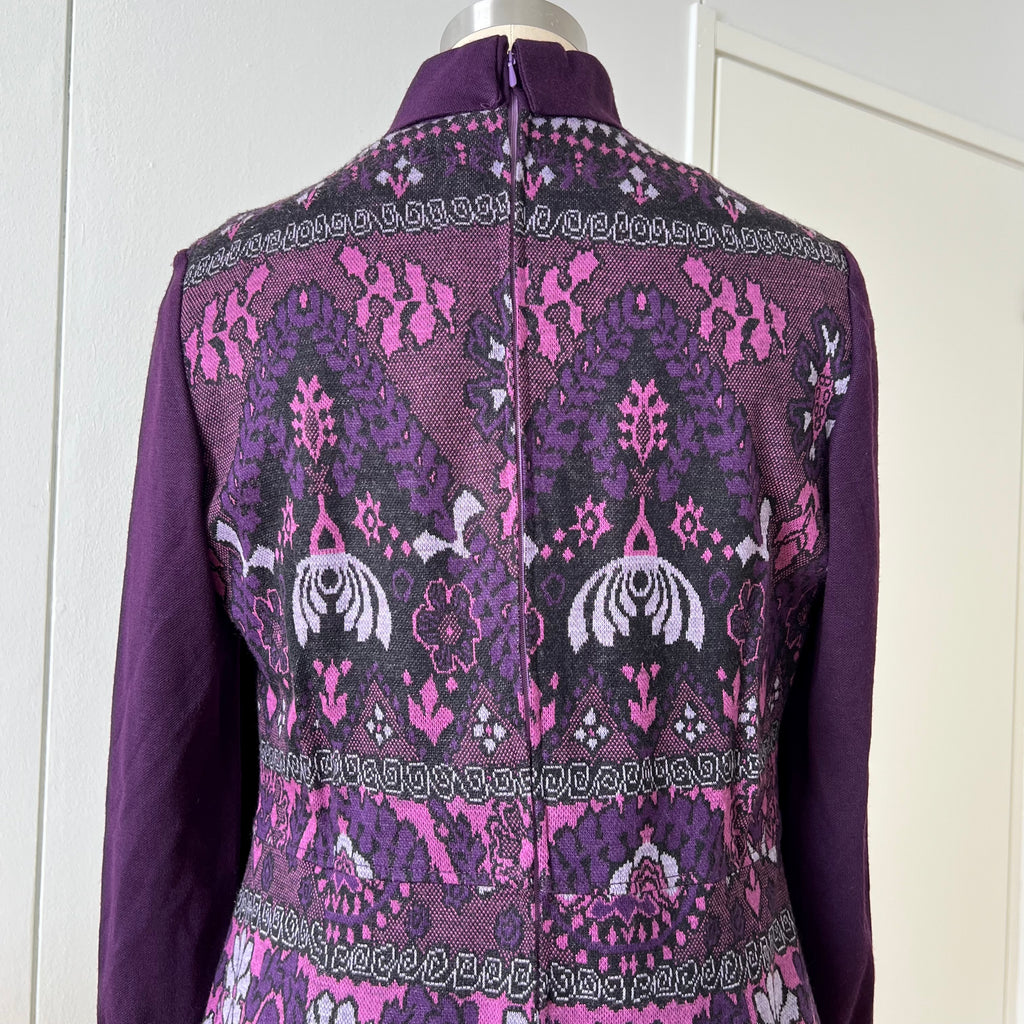 1970s Vintage Mod Mini Dress-Floral Psychedelic Virgin Wool Dress EU 42