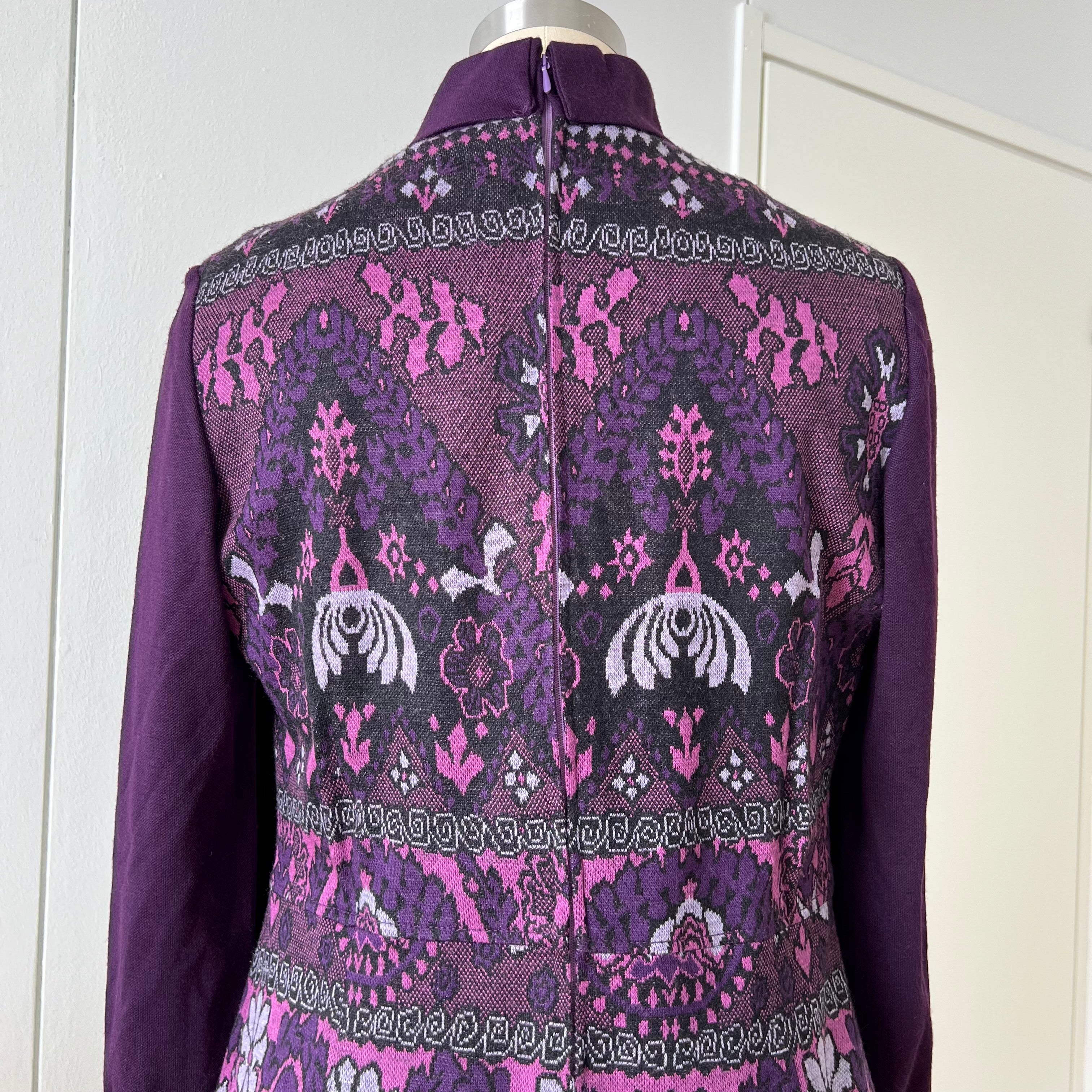 1970s Vintage Mod Mini Dress-Floral Psychedelic Virgin Wool Dress EU 42