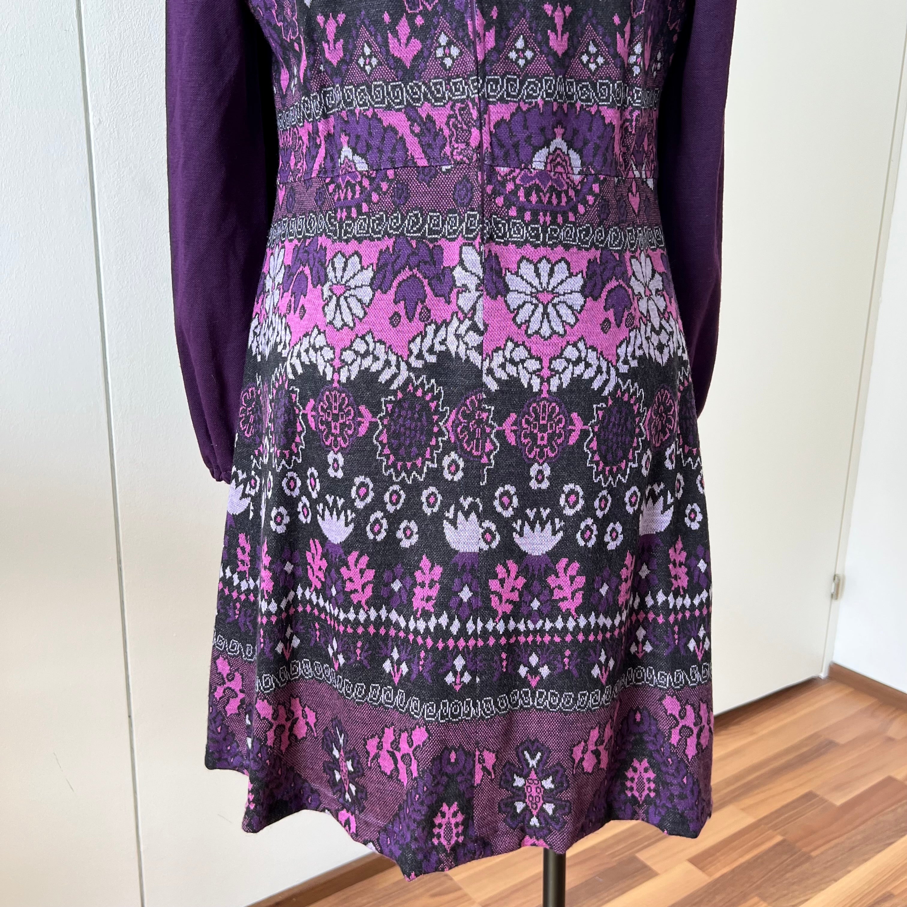 1970s Vintage Mod Mini Dress-Floral Psychedelic Virgin Wool Dress EU 42