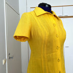 1960s/1970s Vintage Yellow Mod Shirt Dress-Plus Size Aline Button Front Day Dress EU 46