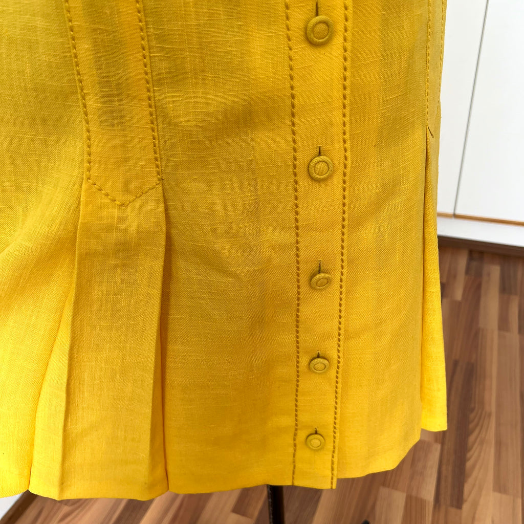 1960s/1970s Vintage Yellow Mod Shirt Dress-Plus Size Aline Button Front Day Dress EU 46