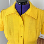 1960s/1970s Vintage Yellow Mod Shirt Dress-Plus Size Aline Button Front Day Dress EU 46
