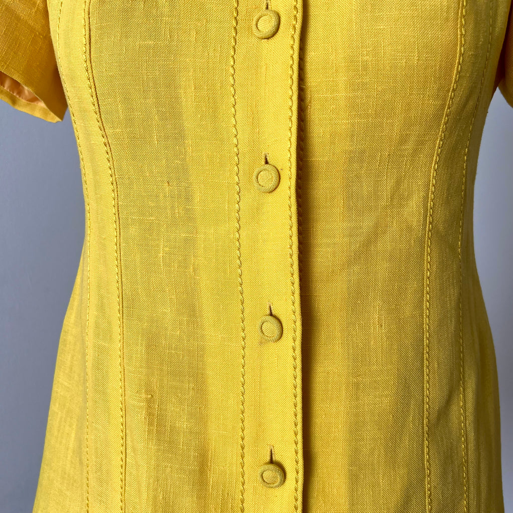 1960s/1970s Vintage Yellow Mod Shirt Dress-Plus Size Aline Button Front Day Dress EU 46