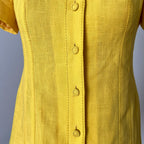 1960s/1970s Vintage Yellow Mod Shirt Dress-Plus Size Aline Button Front Day Dress EU 46
