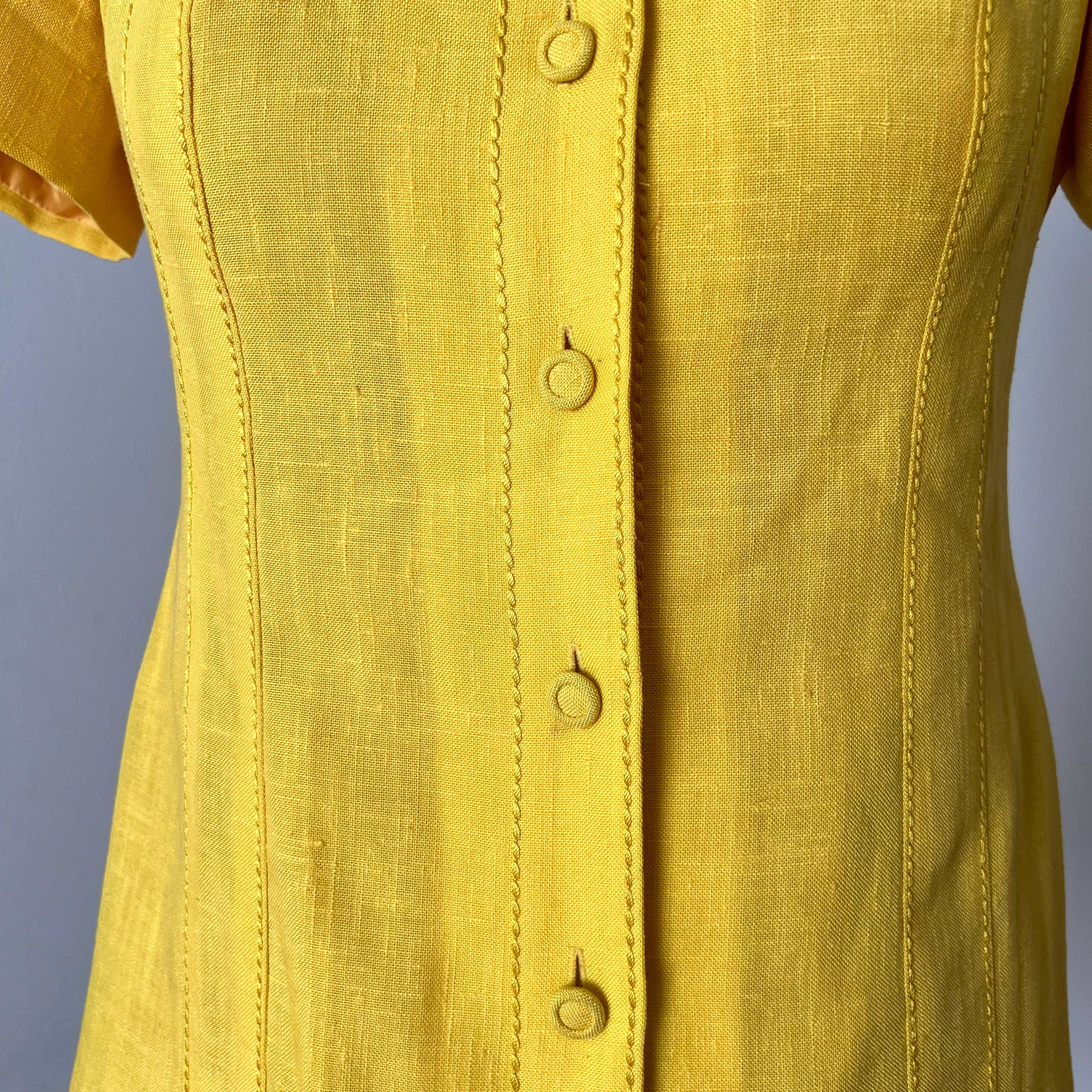 1960s/1970s Vintage Yellow Mod Shirt Dress-Plus Size Aline Button Front Day Dress EU 46