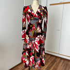 1970s Vintage Psychedelic Floral Midi Dress-Paisley Swirl Boho Dress