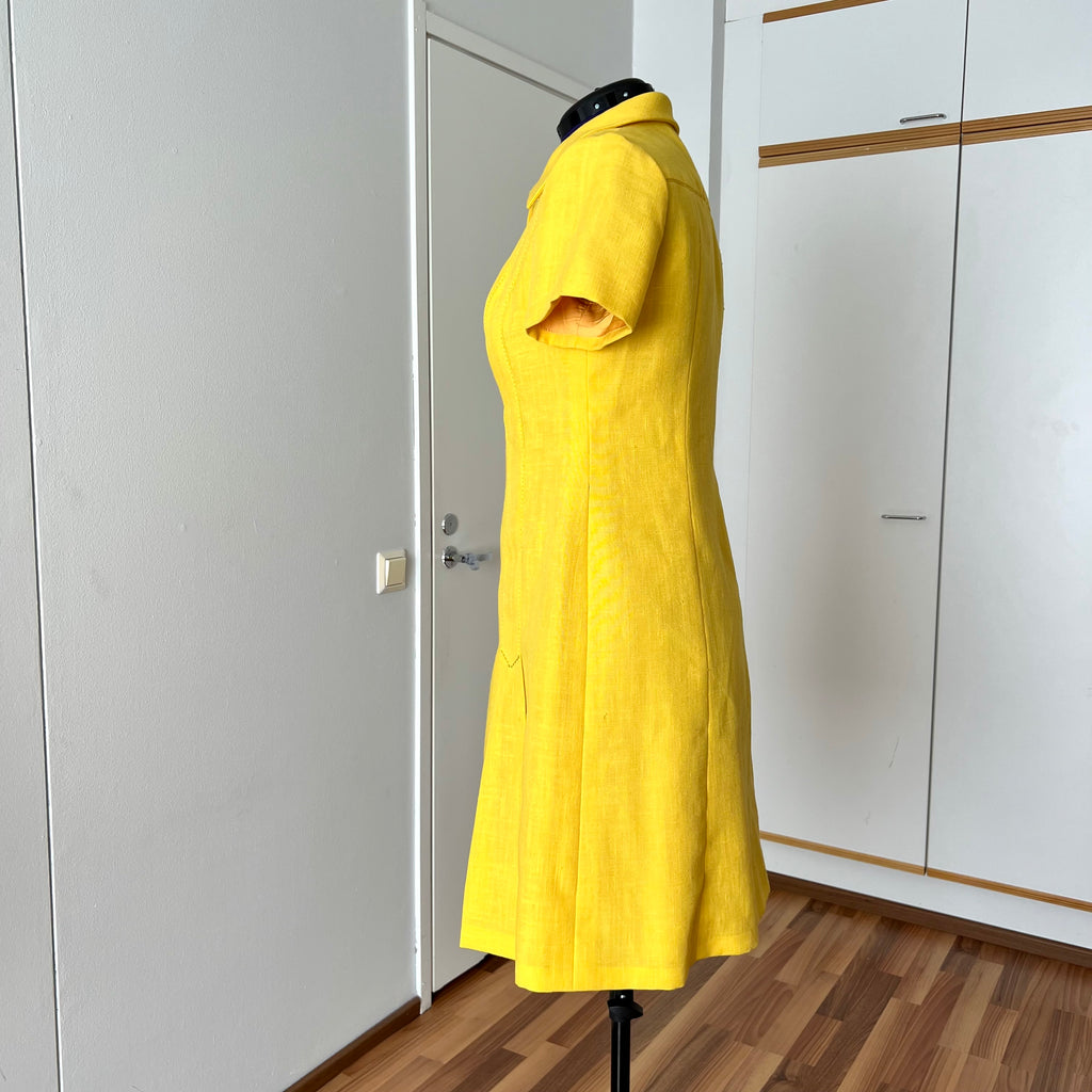 1960s/1970s Vintage Yellow Mod Shirt Dress-Plus Size Aline Button Front Day Dress EU 46