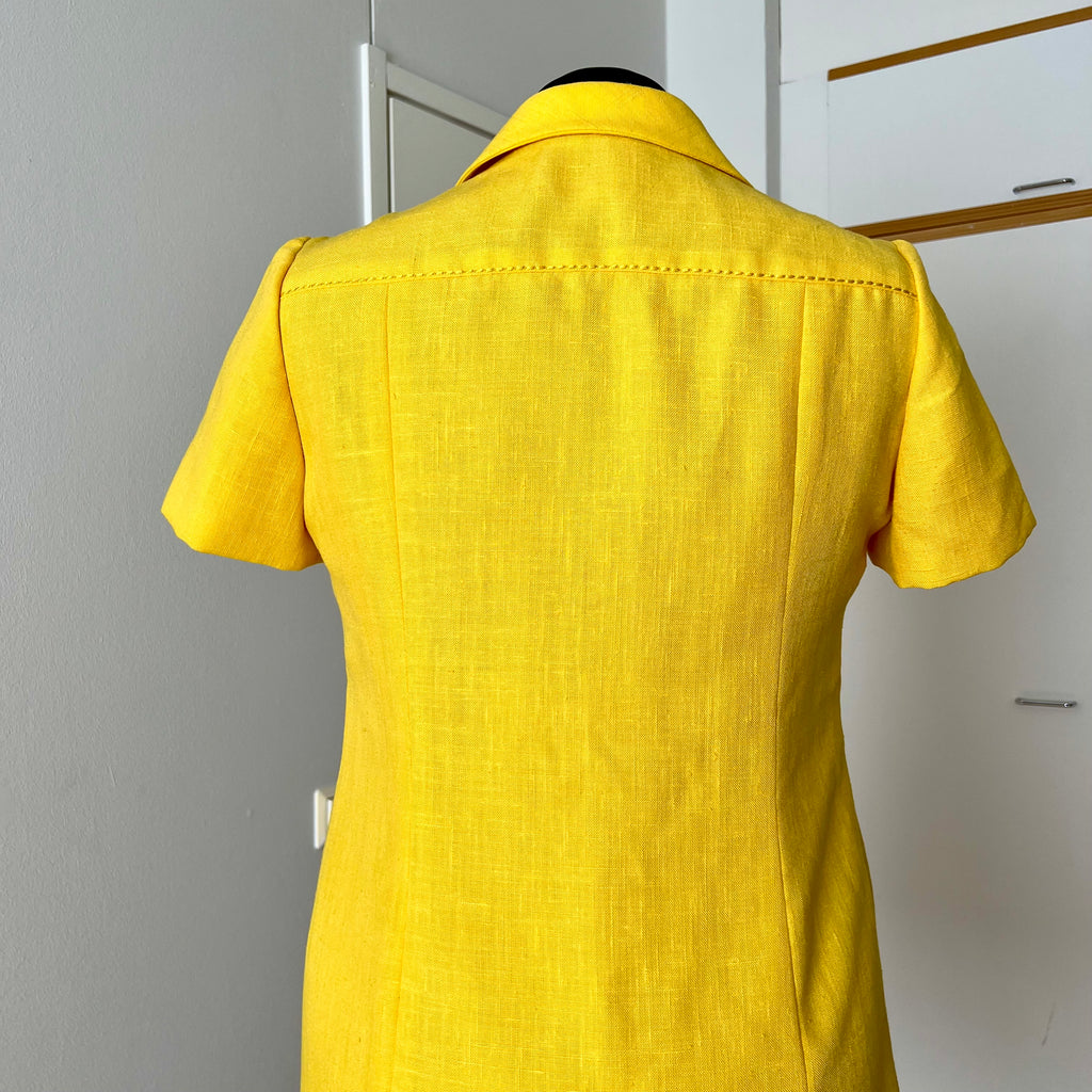 1960s/1970s Vintage Yellow Mod Shirt Dress-Plus Size Aline Button Front Day Dress EU 46
