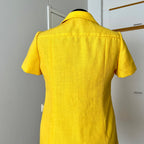 1960s/1970s Vintage Yellow Mod Shirt Dress-Plus Size Aline Button Front Day Dress EU 46