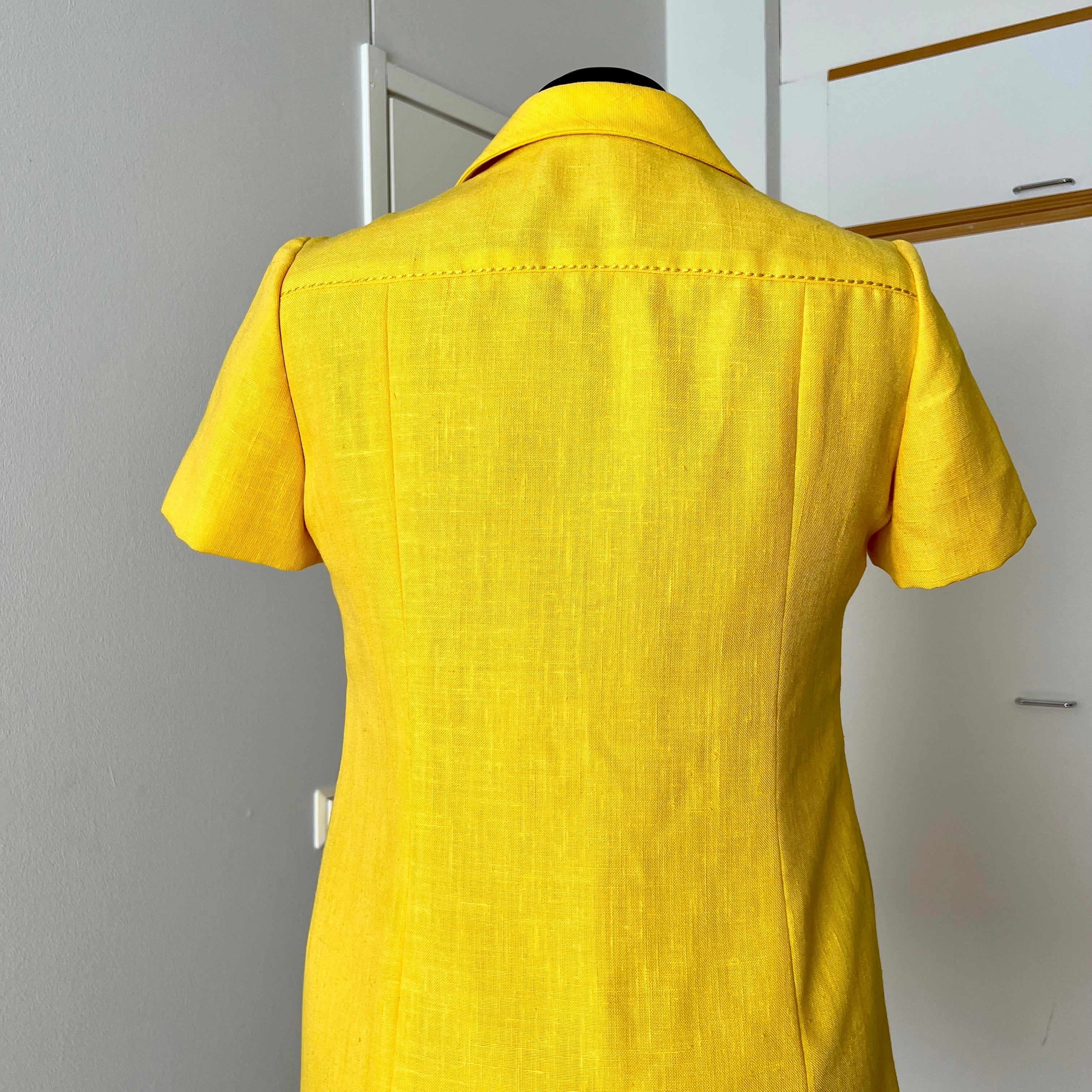 1960s/1970s Vintage Yellow Mod Shirt Dress-Plus Size Aline Button Front Day Dress EU 46