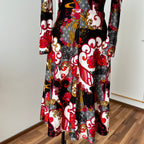 1970s Vintage Psychedelic Floral Midi Dress-Paisley Swirl Boho Dress