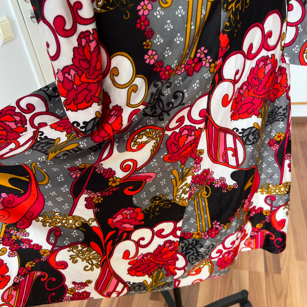 1970s Vintage Psychedelic Floral Midi Dress-Paisley Swirl Boho Dress