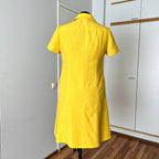 1960s/1970s Vintage Yellow Mod Shirt Dress-Plus Size Aline Button Front Day Dress EU 46