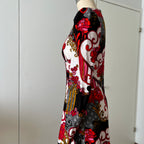 1970s Vintage Psychedelic Floral Midi Dress-Paisley Swirl Boho Dress