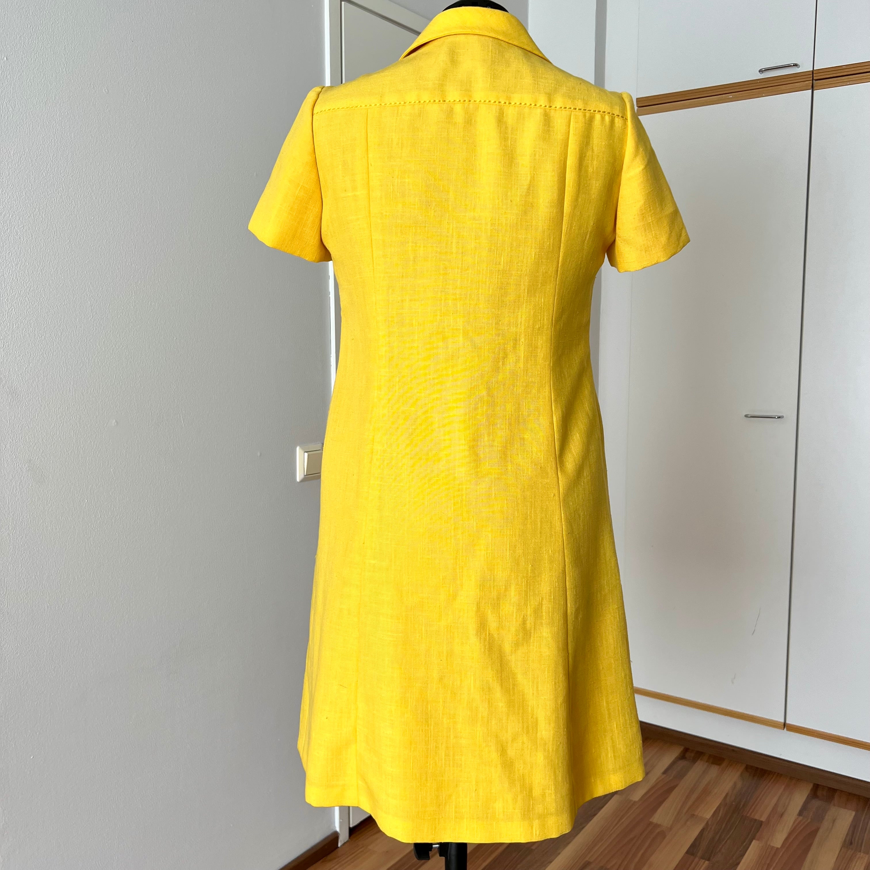1960s/1970s Vintage Yellow Mod Shirt Dress-Plus Size Aline Button Front Day Dress EU 46