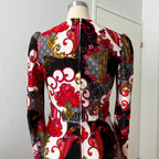 1970s Vintage Psychedelic Floral Midi Dress-Paisley Swirl Boho Dress