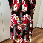 1970s Vintage Psychedelic Floral Midi Dress-Paisley Swirl Boho Dress