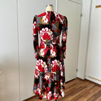 1970s Vintage Psychedelic Floral Midi Dress-Paisley Swirl Boho Dress