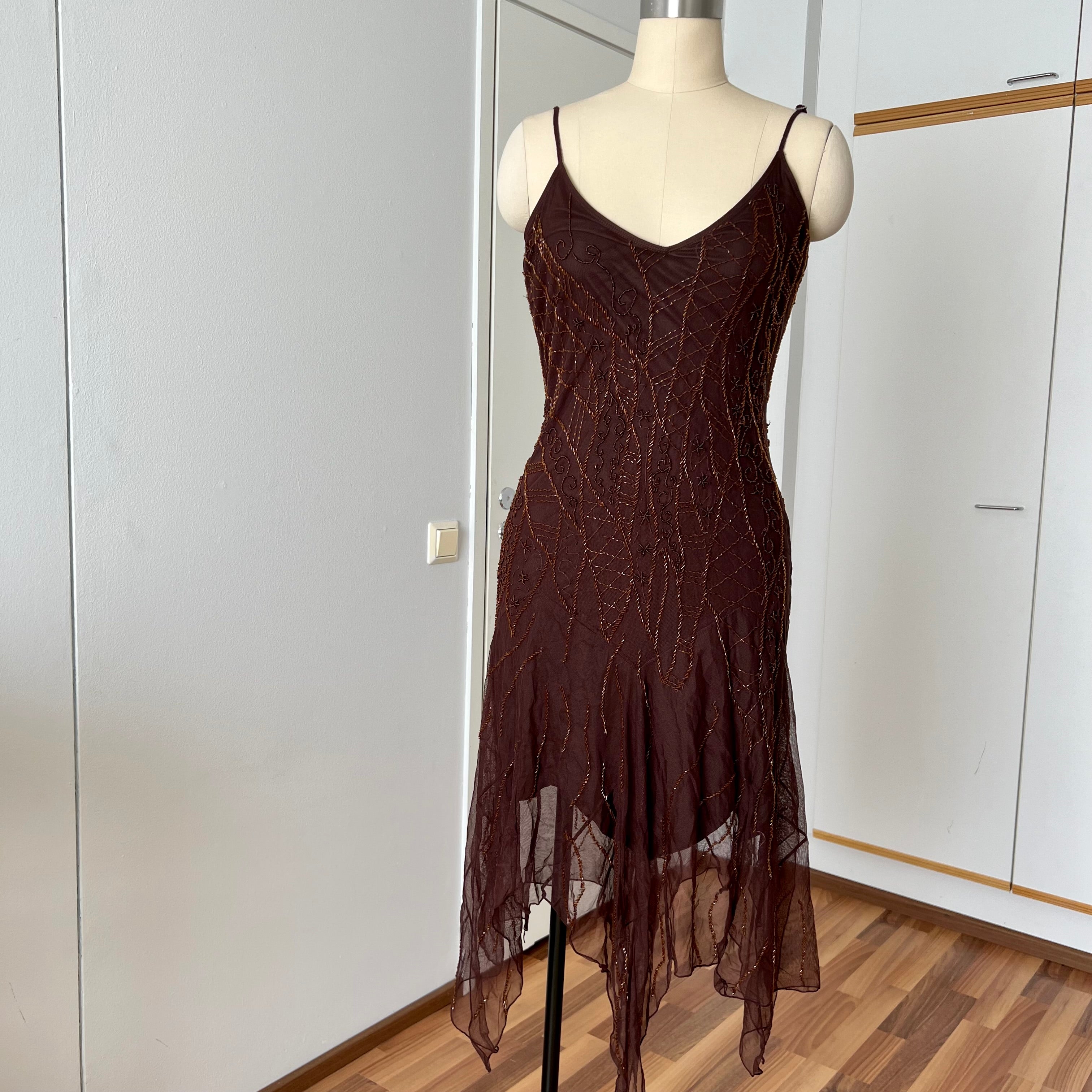 Y2K Beaded Fairycore Midi Dress-Spaghetti Straps Whimsygoth Dress