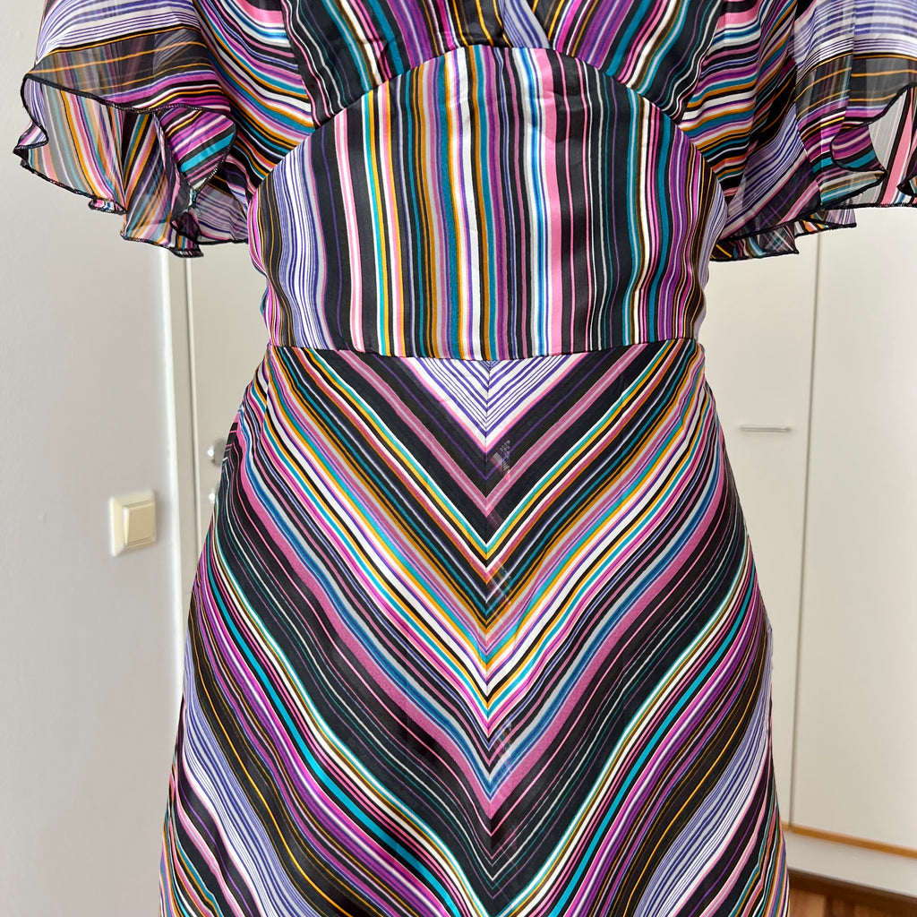 1970s Vintage VERA MONT Chevron Stripe Maxi Dress-V Neck Aline Formal Dress