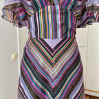 1970s Vintage VERA MONT Chevron Stripe Maxi Dress-V Neck Aline Formal Dress