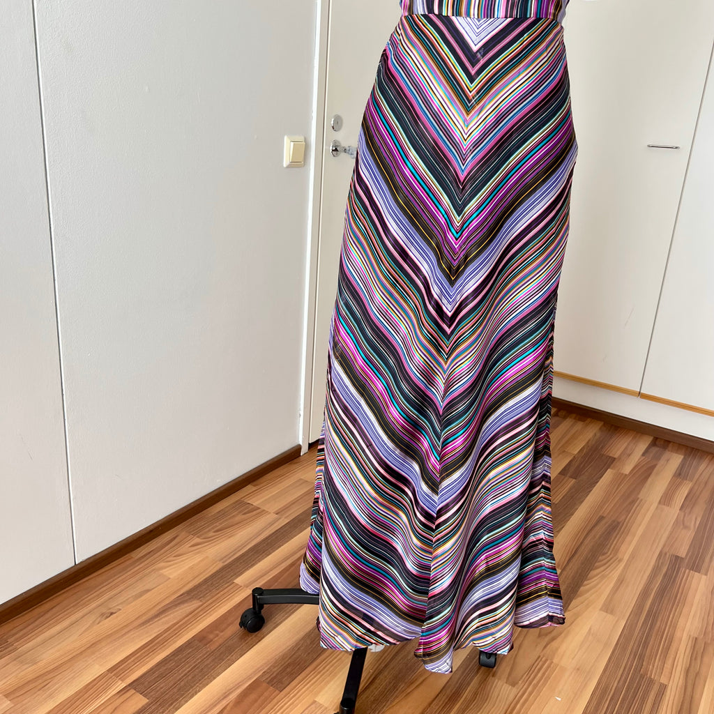 1970s Vintage VERA MONT Chevron Stripe Maxi Dress-V Neck Aline Formal Dress