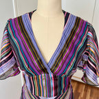 1970s Vintage VERA MONT Chevron Stripe Maxi Dress-V Neck Aline Formal Dress