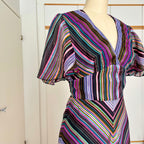 1970s Vintage VERA MONT Chevron Stripe Maxi Dress-V Neck Aline Formal Dress