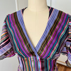 1970s Vintage VERA MONT Chevron Stripe Maxi Dress-V Neck Aline Formal Dress