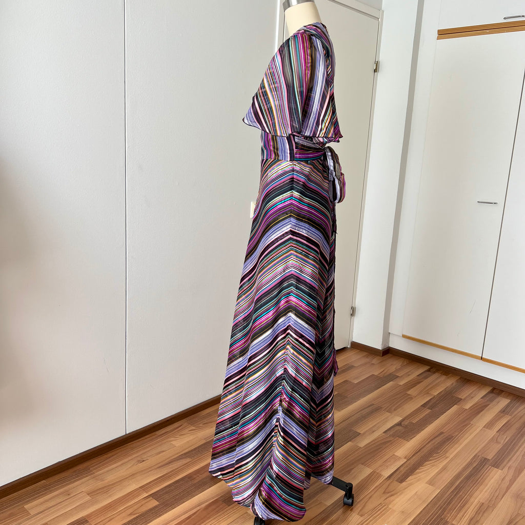 1970s Vintage VERA MONT Chevron Stripe Maxi Dress-V Neck Aline Formal Dress