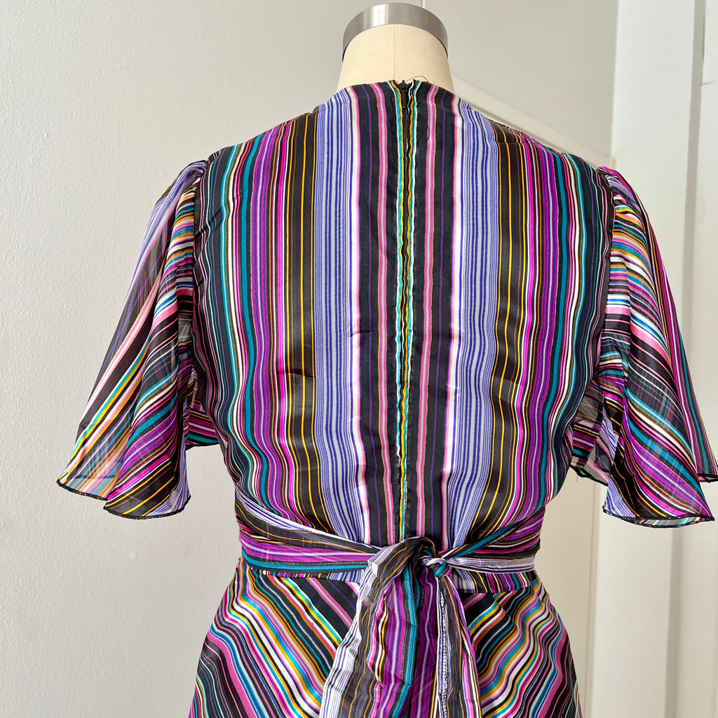 1970s Vintage VERA MONT Chevron Stripe Maxi Dress-V Neck Aline Formal Dress
