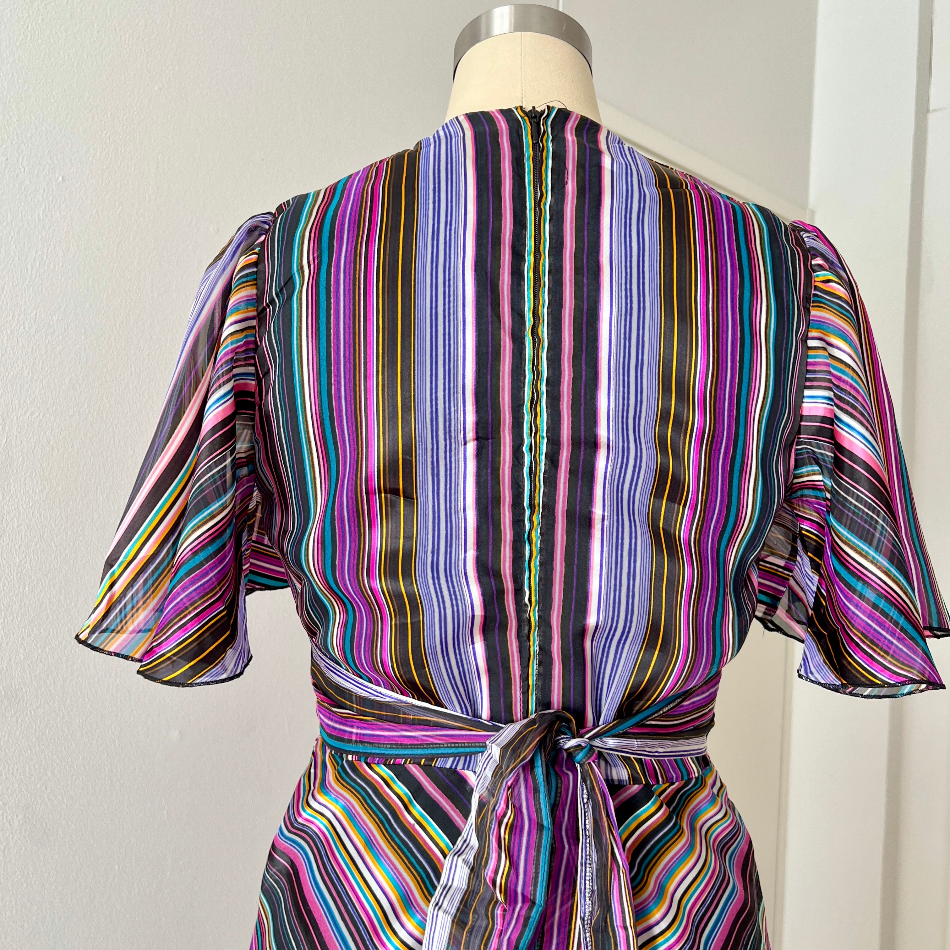 1970s Vintage VERA MONT Chevron Stripe Maxi Dress-V Neck Aline Formal Dress