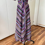1970s Vintage VERA MONT Chevron Stripe Maxi Dress-V Neck Aline Formal Dress