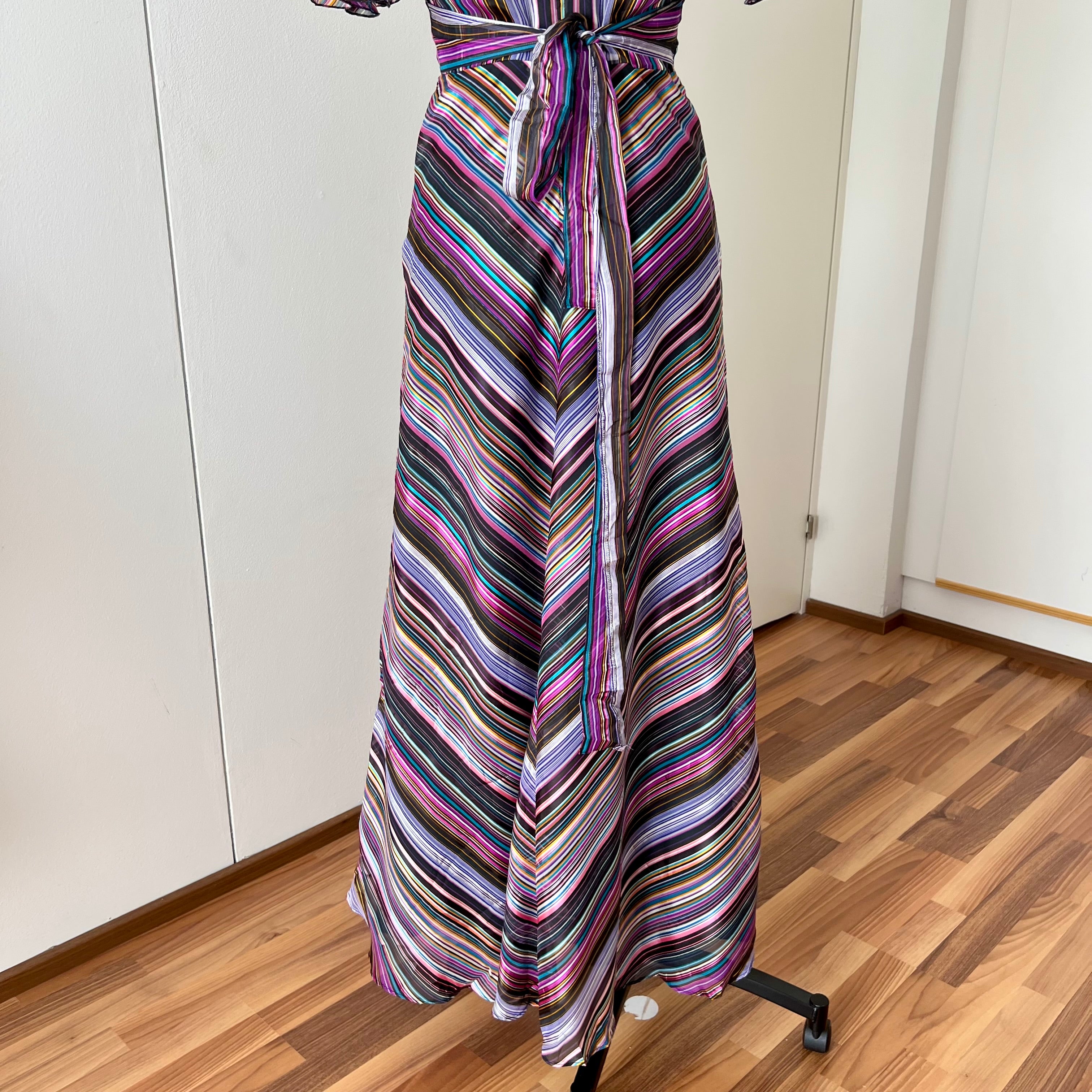 1970s Vintage VERA MONT Chevron Stripe Maxi Dress-V Neck Aline Formal Dress