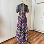1970s Vintage VERA MONT Chevron Stripe Maxi Dress-V Neck Aline Formal Dress