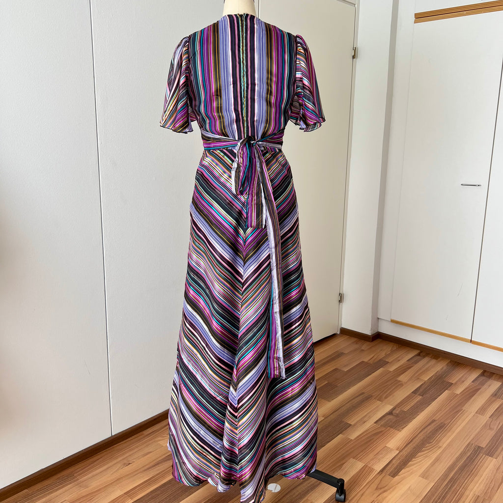 1970s Vintage VERA MONT Chevron Stripe Maxi Dress-V Neck Aline Formal Dress