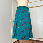 1980s Cotton Pleated Midi Skirt-High Waisted Preppy Summer Skirt-Striped Aline Skirt EU 38