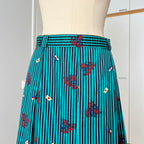 1980s Cotton Pleated Midi Skirt-High Waisted Preppy Summer Skirt-Striped Aline Skirt EU 38
