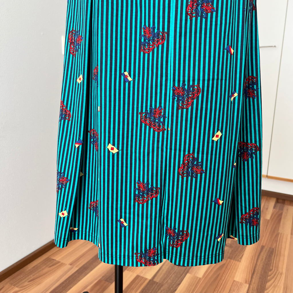 1980s Cotton Pleated Midi Skirt-High Waisted Preppy Summer Skirt-Striped Aline Skirt EU 38