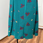 1980s Cotton Pleated Midi Skirt-High Waisted Preppy Summer Skirt-Striped Aline Skirt EU 38