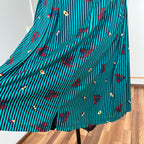 1980s Cotton Pleated Midi Skirt-High Waisted Preppy Summer Skirt-Striped Aline Skirt EU 38