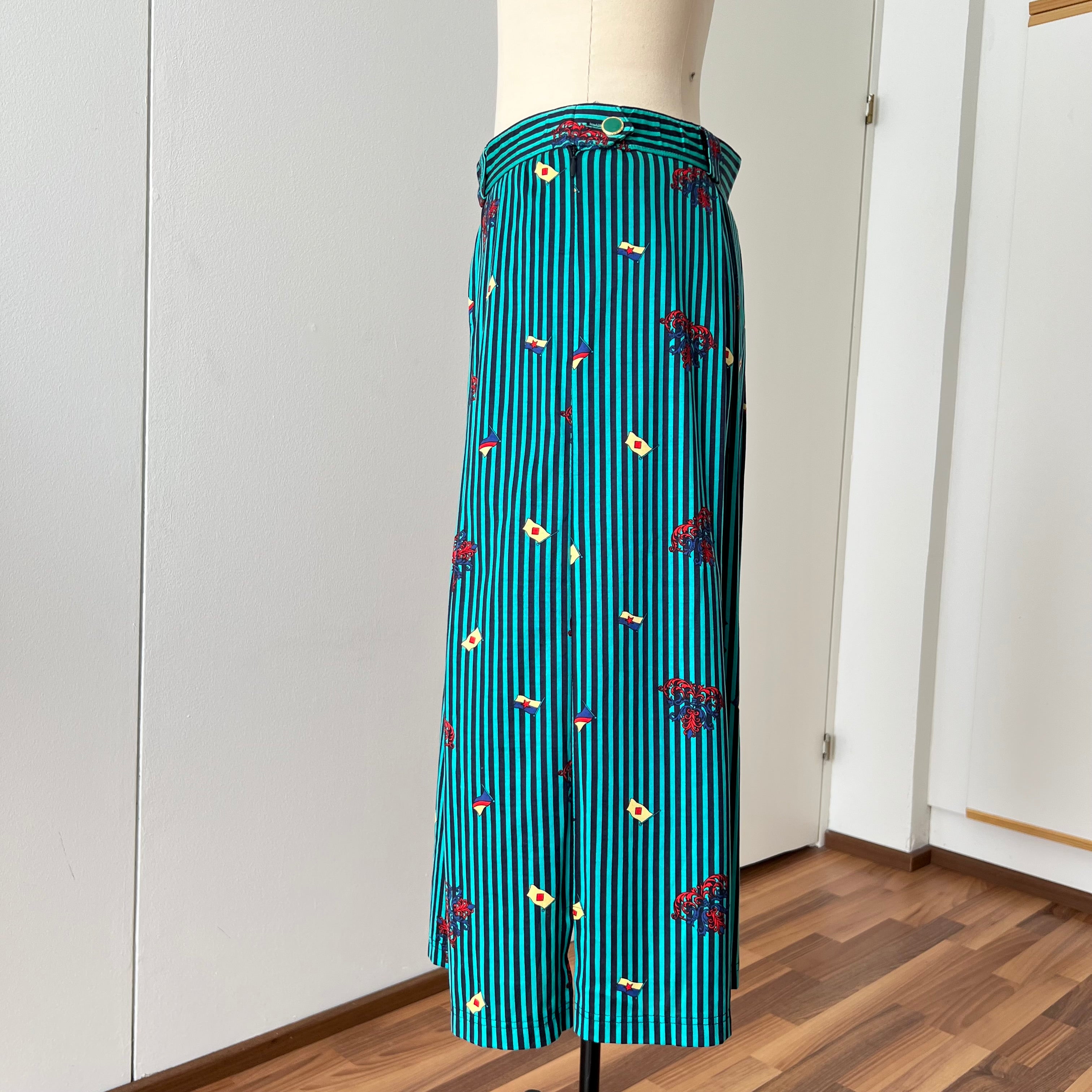 1980s Cotton Pleated Midi Skirt-High Waisted Preppy Summer Skirt-Striped Aline Skirt EU 38
