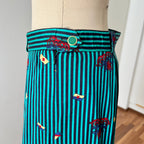 1980s Cotton Pleated Midi Skirt-High Waisted Preppy Summer Skirt-Striped Aline Skirt EU 38