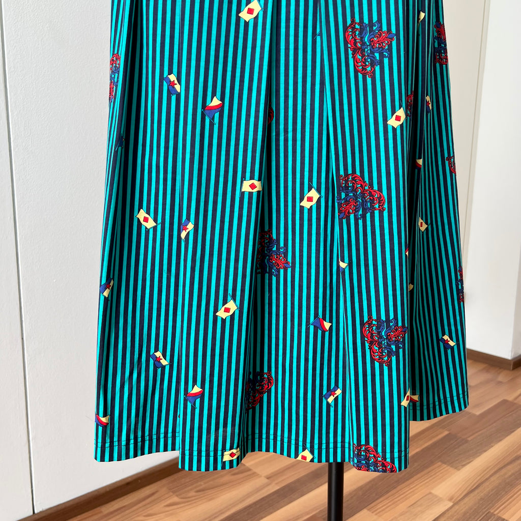 1980s Cotton Pleated Midi Skirt-High Waisted Preppy Summer Skirt-Striped Aline Skirt EU 38