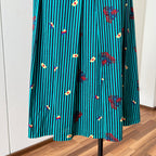 1980s Cotton Pleated Midi Skirt-High Waisted Preppy Summer Skirt-Striped Aline Skirt EU 38