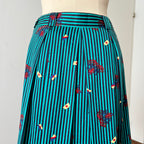 1980s Cotton Pleated Midi Skirt-High Waisted Preppy Summer Skirt-Striped Aline Skirt EU 38