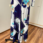 70s Floral Boho Maxi Dress – Mod Geometric Garden Party Gown (EU 38)