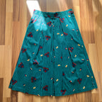 1980s Cotton Pleated Midi Skirt-High Waisted Preppy Summer Skirt-Striped Aline Skirt EU 38